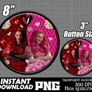 descendants red bridget round png, descendants printable button size, rise red png, rebel heart, descendants rise red sublimation, cricut