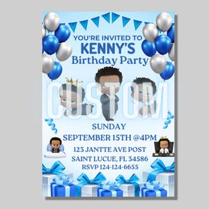 Invitación de cumpleaños de bebé niño con video de cumpleaños, video de fiesta de cumpleaños de niños afro baby boss, cumpleaños de bebé niño negro, invitación personalizada