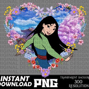 mulan png, chemise mulan, anniversaire mulan, mulan Cricut, chemises princesse mulan, fichier coupé, mulan sublimation png, fleurs de cerisier png