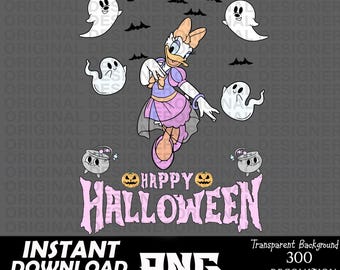 May include: A digital illustration of a cartoon character dressed in a pink and purple dress with a pink bow. The character is holding a wand and is surrounded by ghosts and pumpkins. The text "Happy Halloween" is written in pink letters.