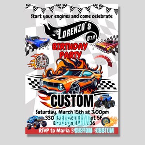 Racing cars birthday invitation, racing Birthday party, racing car custom birthday invitation, personalized invite, boys Birthday custom