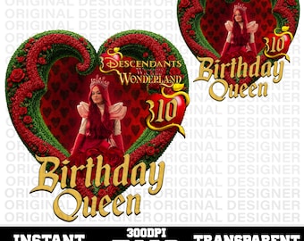 queen of hearts descendants wicked wonderland 10th birthday png, descendants red sublimation, wicked wonderland cricut, 10th birthday topper