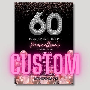 Geburtstagseinladung 60 Geburtstag, Geburtstagseinladung 60 Geburtstag, Geburtstagseinladung schwarz, Geburtstagseinladung personalisiert, Geburtstagseinladung schwarz