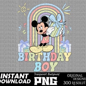 birthday boy mickey mouse printable sublimation png, mickey mouse pastel, cut files, Cricut, birthday boy sublimation, mickey mouse shirt