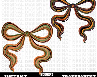 Retro Halloween Brushstroke bow png, vintage Fall bow PNG, Coquette bow Halloween colors png, Spooky Season bow sublimation, Faux Glitter