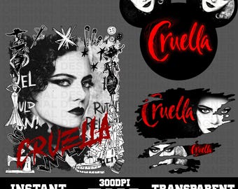 cruella bundle PNG, villain cruella PNG, cruella bundle printable Cricut download, cut files, cruella sublimation designs, cruella clipart