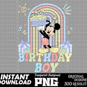 birthday boy mickey mouse printable sublimation png, mickey mouse pastel, cut files, Cricut, birthday boy sublimation, mickey mouse shirt