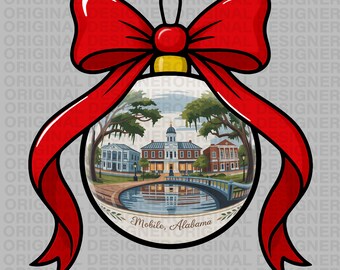 Mobile Alabama Christmas png download, Christmas bow PNG, Alabama ornament design, Alabama Christmas sublimation, Alabama printable cricut