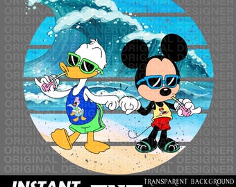 Musse Donald sommar nedladdning, Musse och Donald sommar png, klippfil, Cricut, Musse sommar sublimering, sommarvibbar png, barnskjorta design
