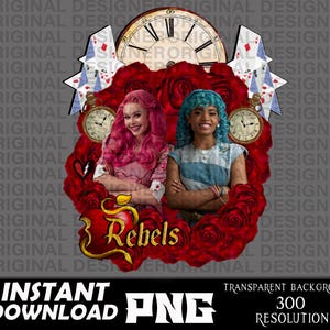 descendants rise red bridget and ella png, descendants rise red, rebel heart png, descendants rise red sublimation, descendant red cricut