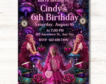 descendants wicked wonderland Princess Pink custom birthday invitation png, pink girl birthday invitation, personalized descendants birthday