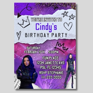 descendant mal custom birthday invitation, descendant mal party custom, mal birthday party, descendant mal personalized descendants birthday