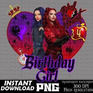 descendants red mal birthday girl 4th, descendant red png, rebel heart, descendant red birthday sublimation, cricut, birthday girl printable