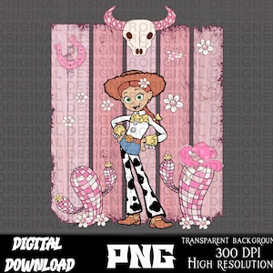 toy story jessie png, różowy pastelowy wzór kowbojki, sublimacja kowbojki, sublimacja toy story jessie, cricut kowbojki, prezenty dla dziewczynek, do druku