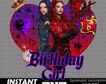 descendants red mal birthday girl 6th, descendant red png, rebel heart, descendant red birthday sublimation, cricut, birthday girl printable
