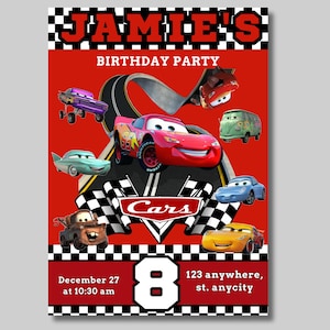 Autos-Geburtstags-Einladung, Rennsport-Geburtstags-Party, Rennauto-Geburtstagseinladung, personalisiert, Autos-Einladung, Jungen-Geburtstags-Einladung