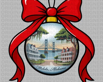 Mobile Alabama Christmas png download, Christmas bow PNG, Alabama ornament design, Alabama Christmas sublimation, Alabama printable cricut