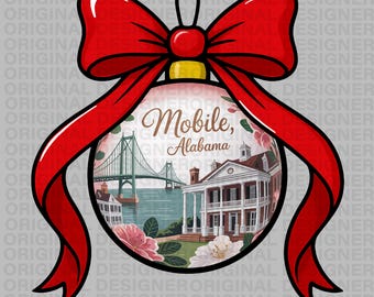 Mobile Alabama Christmas png download, Christmas bow PNG, Alabama ornament design, Alabama Christmas sublimation, Alabama printable cricut