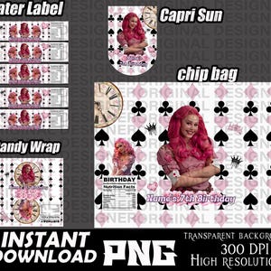 descendants bridget party favors bundle png, descendant bridget Birthday party, bridget, printable, Chip bag, water bottle label, candy wrap