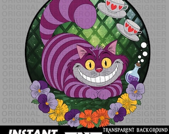 Alice in wonderland cheshire cat png, We're all mad here, cheshire Cat shirt design, cheshire cat sublimation, cheshire cat cricut download