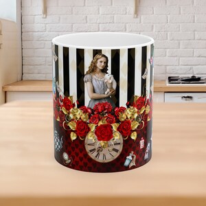 alice in wonderland, alice in wonderland 11oz mug, mad hatter mug, queen of hearts gifts, cheshire cat cup, red queen, hatter, white rabbit