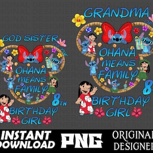 lilo stitch birthday Girl, custom 8th birthday png, stitch png, lilo png, cut file, sublimation, lilo clipart, lilo stitch Birthday, Cricut