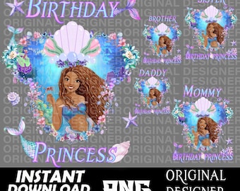 Sirenita, Sirena Negra png, Cumpleaños de Sirena Negra, Camisa de sirena niña negra, archivos cortados, Cricut, sublimación, Princesa, Cumpleañera