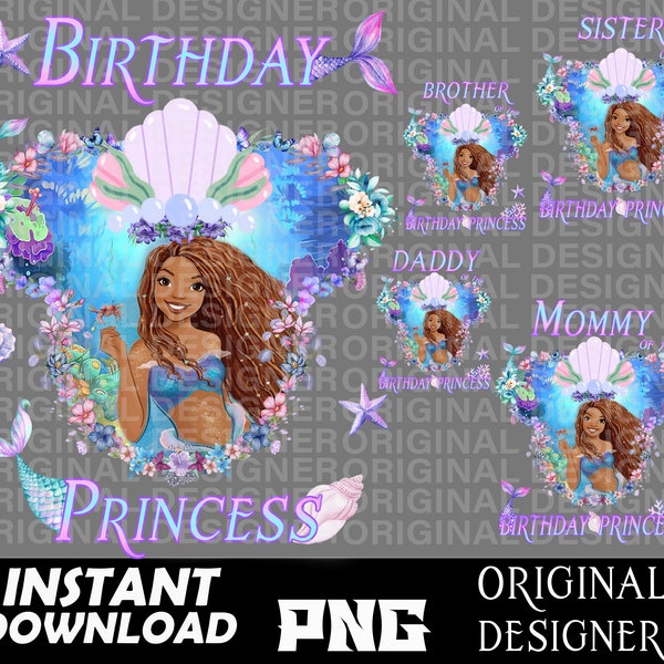 Little Mermaid, Black Mermaid png, Black Mermaid Birthday, Black girl mermaid shirt, cut files, Cricut, sublimation, Princess, Birthday girl