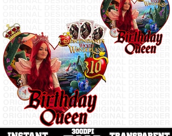 queen of hearts descendants wicked wonderland 9th birthday png, descendants red sublimation, wicked wonderland cricut, 9t birthday topper