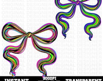 Halloween Brushstroke bow png, Iridescent Fall bow PNG, Coquette bow Halloween colors png, Iridescent neon bow sublimation, Faux Glitter