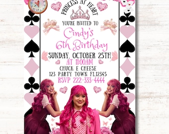 descendants wicked wonderland Princess Pink custom birthday invitation png, pink girl birthday invitation, personalized descendants birthday
