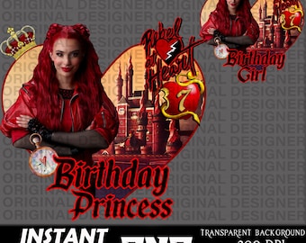 descendants red birthday girl 7th, descendant red png, rebel heart, descendant red birthday sublimation, cricut, birthday girl 7th printable