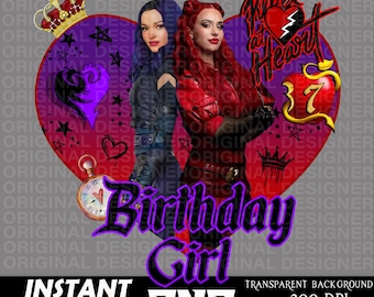 descendants red mal birthday girl 7th, descendant red png, rebel heart, descendant red birthday sublimation, cricut, birthday girl printable