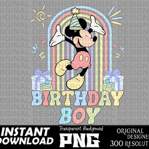birthday boy mickey mouse printable sublimation png, mickey mouse pastel, cut files, Cricut, birthday boy sublimation, mickey mouse shirt