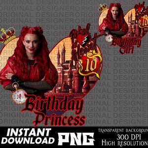 descendants red birthday girl 10th, descendant red rebel heart, descendant red birthday sublimation, cricut, birthday girl 10th printable