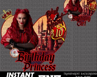 descendants red birthday girl 10th, descendant red rebel heart, descendant red birthday sublimation, cricut, birthday girl 10th printable