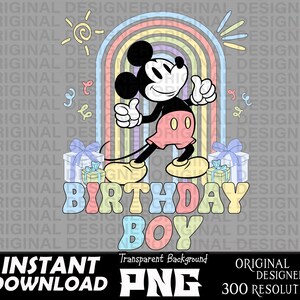 birthday boy mickey mouse printable sublimation png, mickey mouse pastel, cut files, Cricut, birthday boy sublimation, mickey mouse shirt