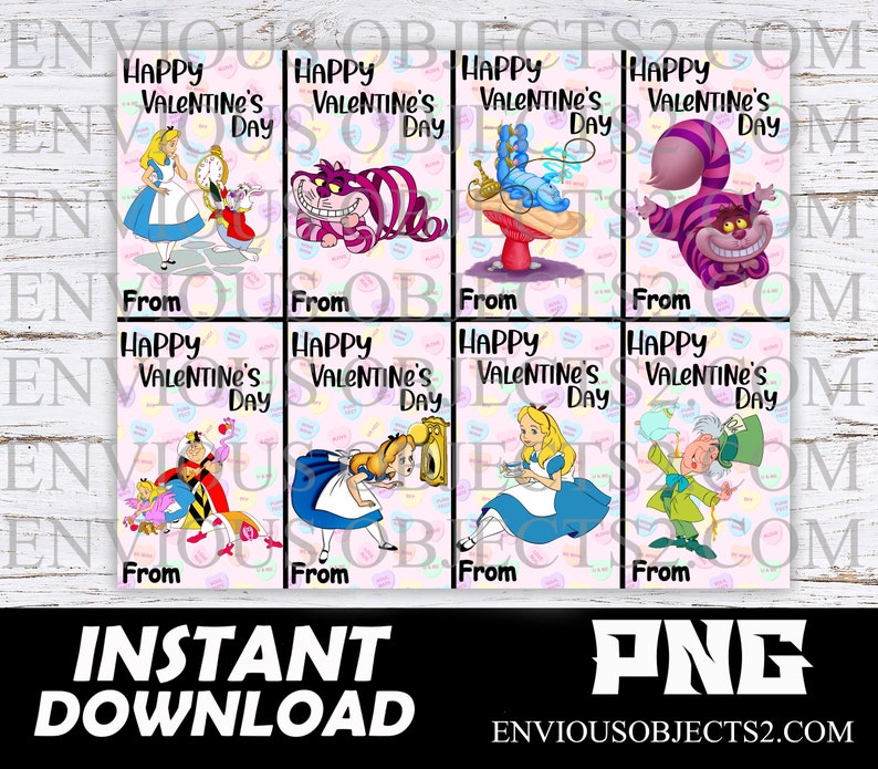 Alice in Wonderland Printable Valentine's Day Cards Alice - Etsy