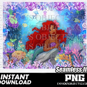Black Little Mermaid Png, Seamless Pattern, Watercolor, Black Girl ...
