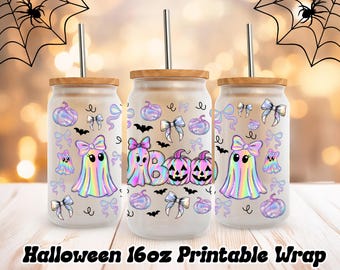 16oz Halloween png, Iridescent Ghost PNG, Coquette Iridescent Halloween bow png, Halloween 16oz sublimation, Libbey Glass png, Spooky Season