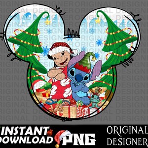 lilo y stitch navidad, puntada navidad png, puntada camisa, imprimible, archivo cortado, sublimación, puntada clipart, lindo navidad png, Cricut