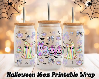 16oz Halloween png, Iridescent Ghost PNG, Coquette Iridescent Halloween bow png, Halloween 16oz sublimation, Libbey Glass png, Spooky Season