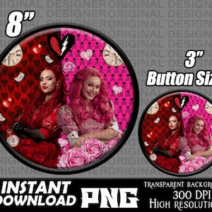 descendants red bridget round png, descendants printable button size, rise red png, rebel heart, descendants rise red sublimation, cricut