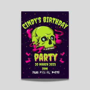 Goth Birthday invitation, Halloween invitation, Gothic invitation, Custom party invitation, skulls, dark, personalized birthday invitation