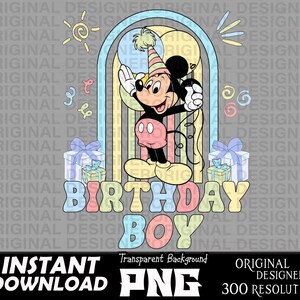 birthday boy mickey mouse printable sublimation png, mickey mouse pastel, cut files, Cricut, birthday boy sublimation, mickey mouse shirt
