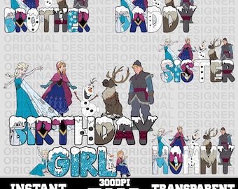 personalized birthday frozen png, anna and elsa frozen birthday shirt downloads, frozen family names png, frozen party sublimation design