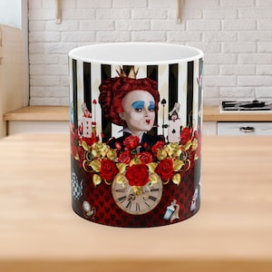 alice in wonderland, alice in wonderland 11oz mug, mad hatter mug, queen of hearts gifts, cheshire cat cup, red queen, hatter, white rabbit