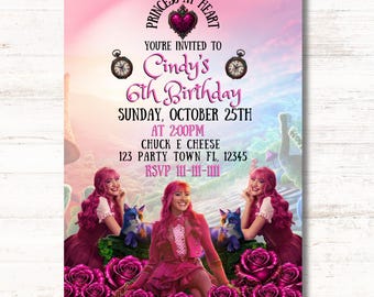 descendants wicked wonderland Princess Pink custom birthday invitation png, pink girl birthday invitation, personalized descendants birthday