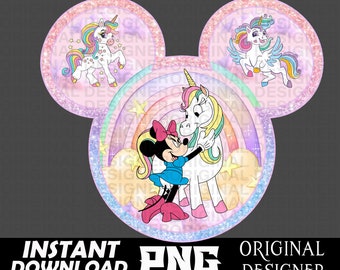 minnie mouse and unicorn glitter pink png, minnie mouse png, cut files, unicorn Cricut, minnie mouse sublimation, minnie mouse clipart png