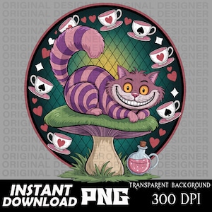 Alice in wonderland cheshire cat png, We&#39;re all mad here, cheshire Cat shirt design, cheshire cat sublimation, cheshire cat cricut download